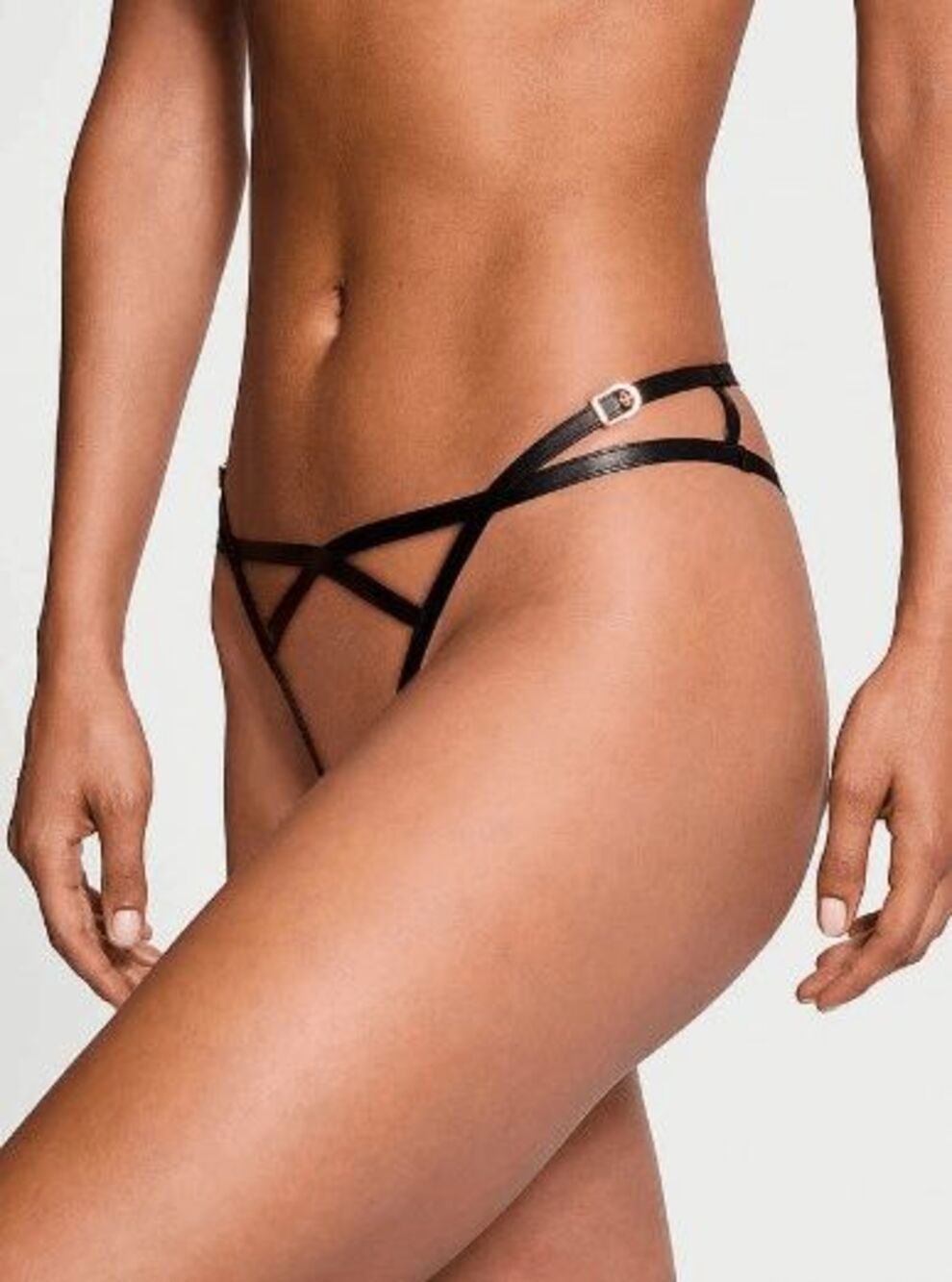 ❤️ NWT Victoria's Secret Faux Leather High-Leg Black Crotchless XL #7391 ❤️